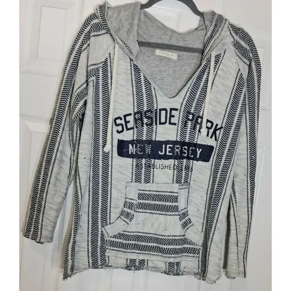 Ocean drive women medium hoodie sweatshirt seaside park new jersey gray cotton